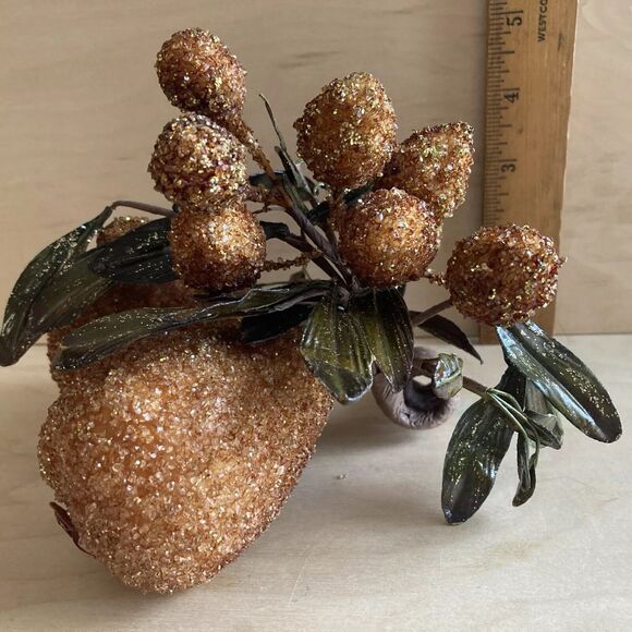 Christmas Ornament Bronze Gold Sparkly Pear Sparkles Beads Fruit Cluster - Picture 7 of 10